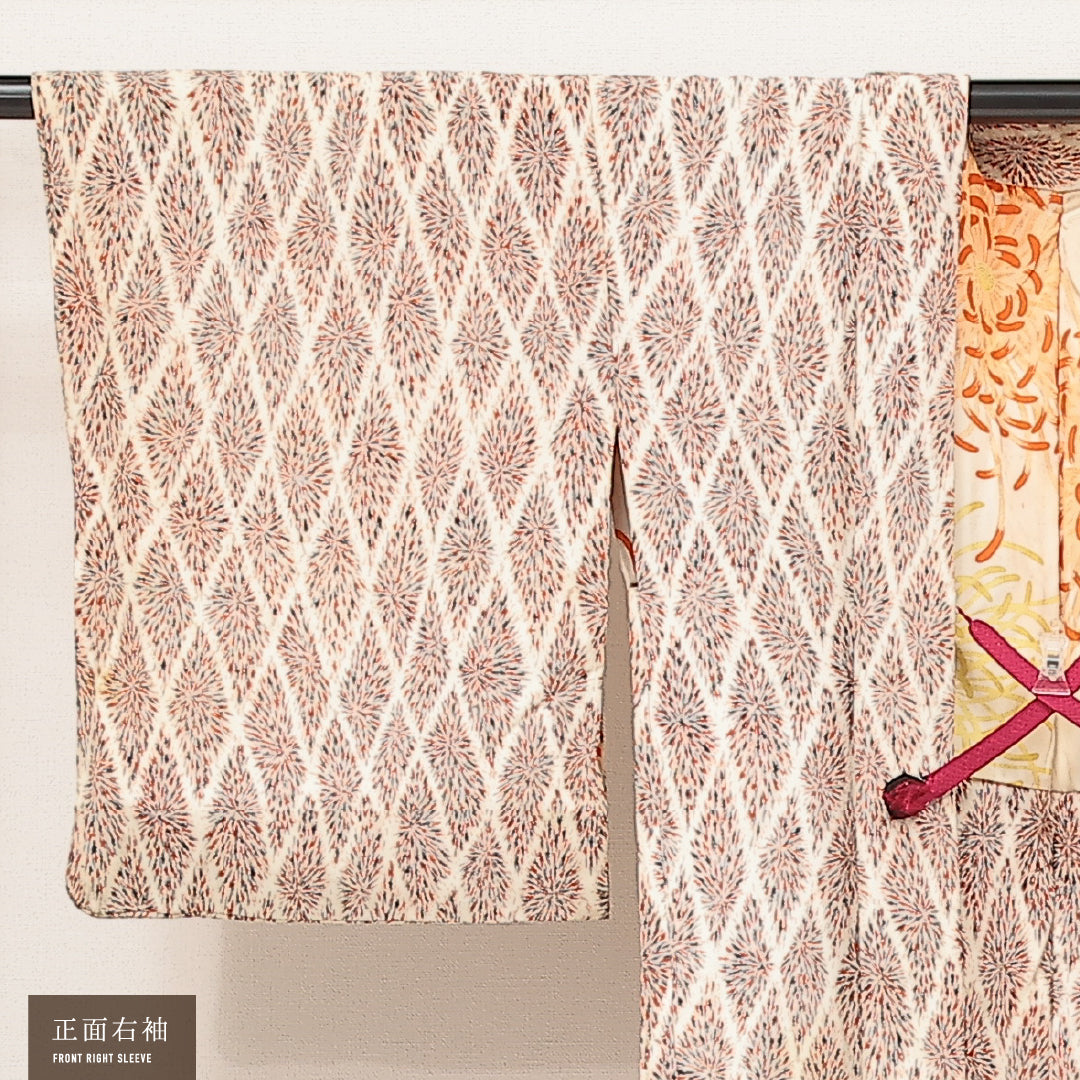 アンティーク 羽織 袷 身丈73cm 裄丈63cm 正絹 Cランク Sサイズ 紐あり 菱つなぎ クリーム系 LP 1232-17208