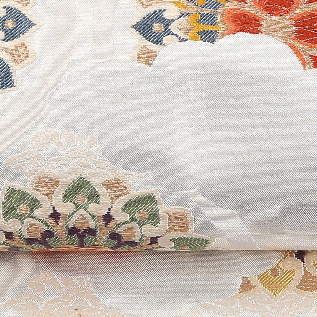 袋帯 帯丈424cm 正絹 六通 フォーマル 宝相華 立涌 クリーム系 1243-02554