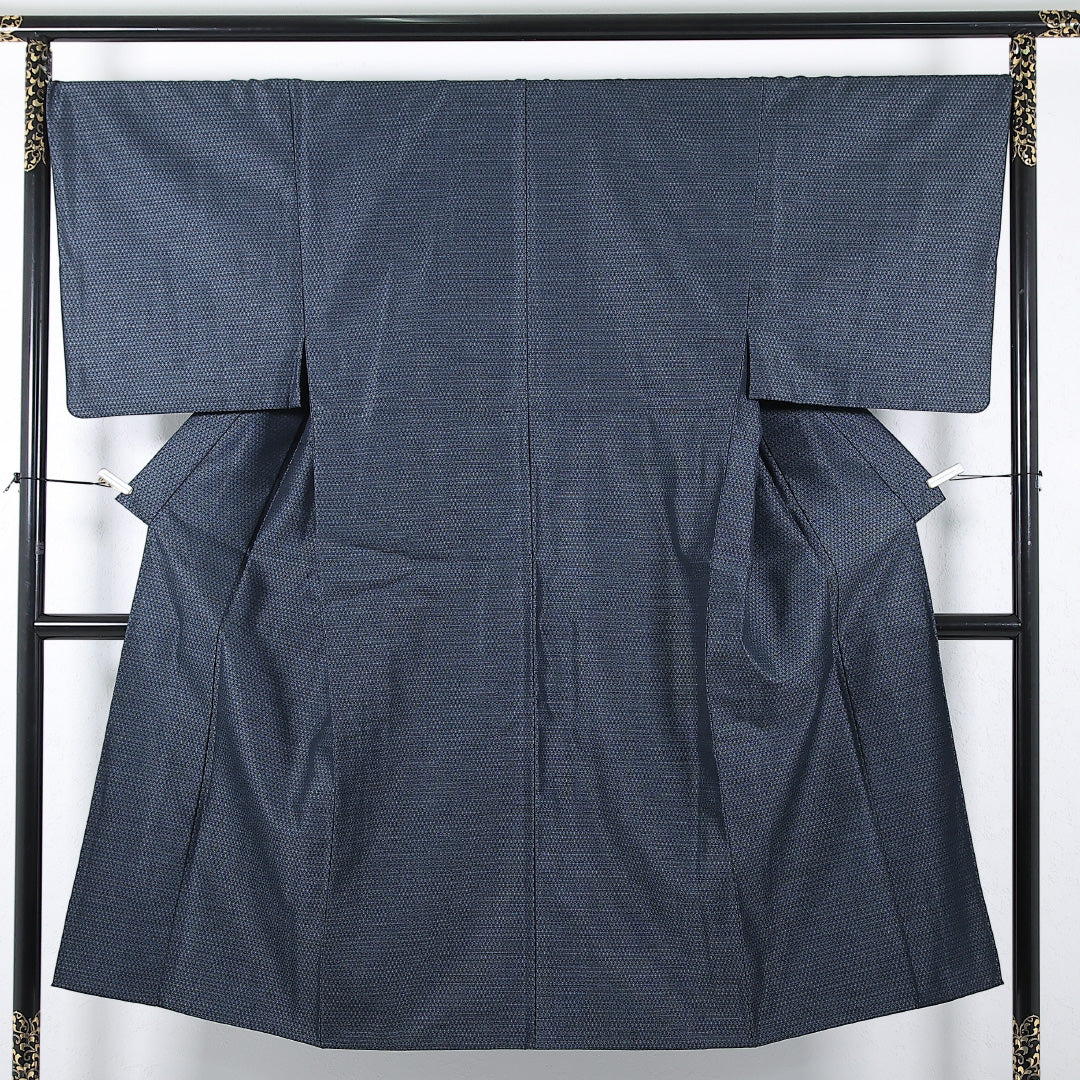 アンサンブル 男着物 (紬) 袷 身丈141cm 裄丈68cm 正絹 Sランク インフォーマル 棒衿 Sサイズ 亀甲 紺系 RP 1224-17364
