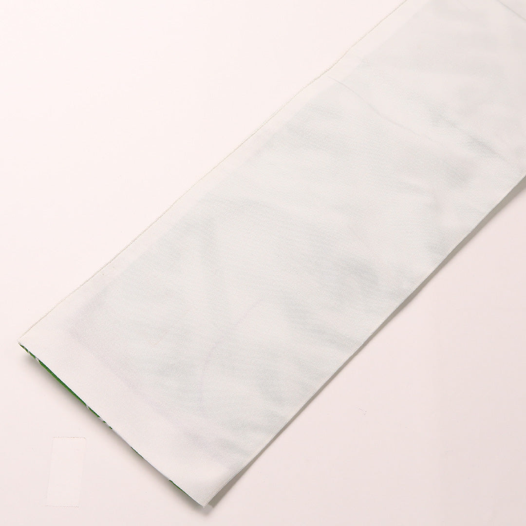 踊り用 半幅帯 帯端のみ未仕立て 帯丈364cm ポリエステル 全通 小袋帯 卍 緑系 1247-00687