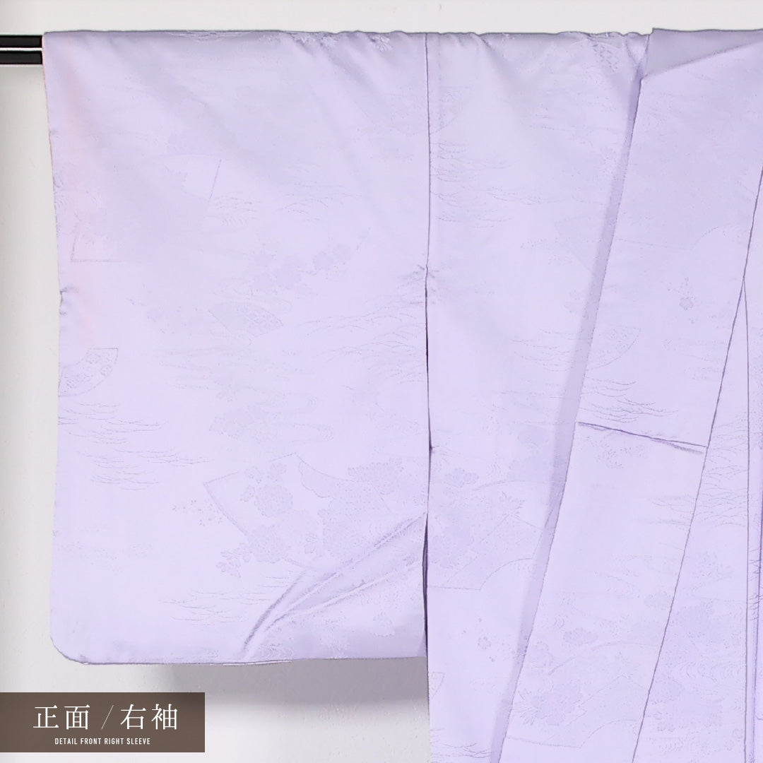 洗える着物 訪問着 袷 身丈162cm 裄丈64cm ポリエステル Aランク セミフォーマル 広衿 Lサイズ 花柄 紫系 RP 1217-17439