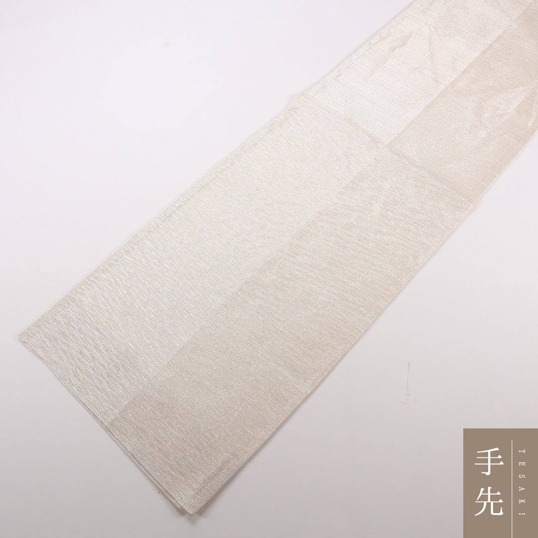 夏物 袋帯 帯丈416cm 正絹 ポイント柄 インフォーマル もじり織 波頭 銀系 1243-02501