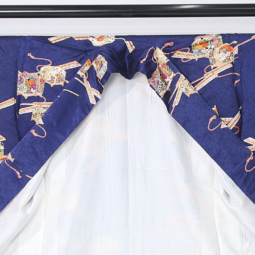 振袖 袷 身丈156cm 裄丈65cm 正絹 Sランク フォーマル 広衿 Mサイズ 玉手箱 紺系 RP 1215-06729