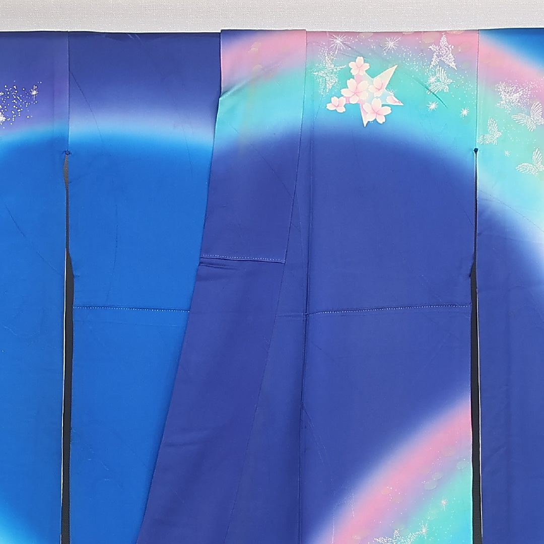 振袖 袷 身丈166cm 裄丈66cm 正絹 Aランク フォーマル 広衿 XLサイズ 蝶 鳩 青系 RP 1215-06802