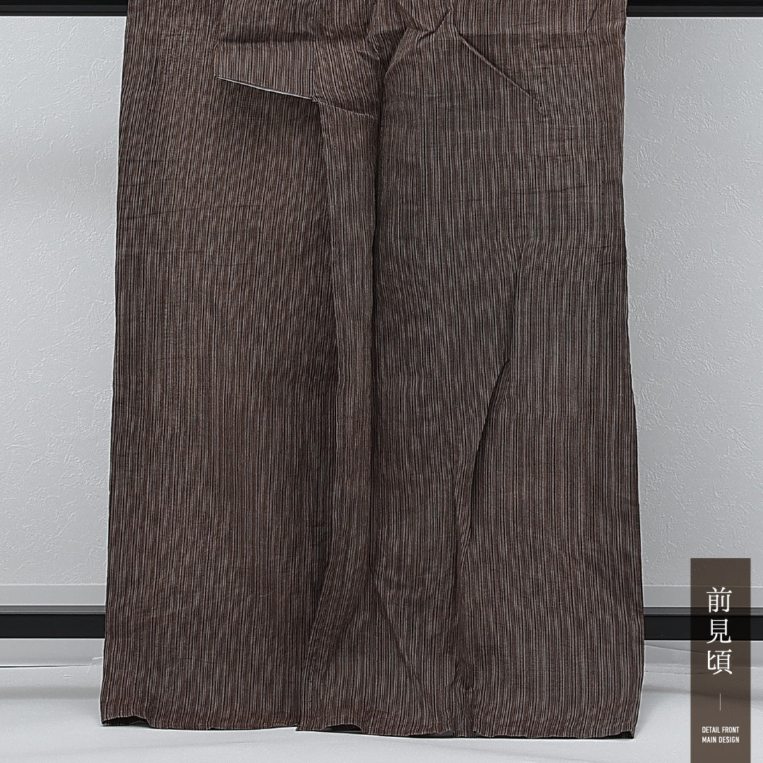 夏物 洗える着物 麻の紬 身丈169cm 裄丈71cm 麻 Aランク カジュアル 広衿 XLサイズ 縞 茶系 RP 1223-17277