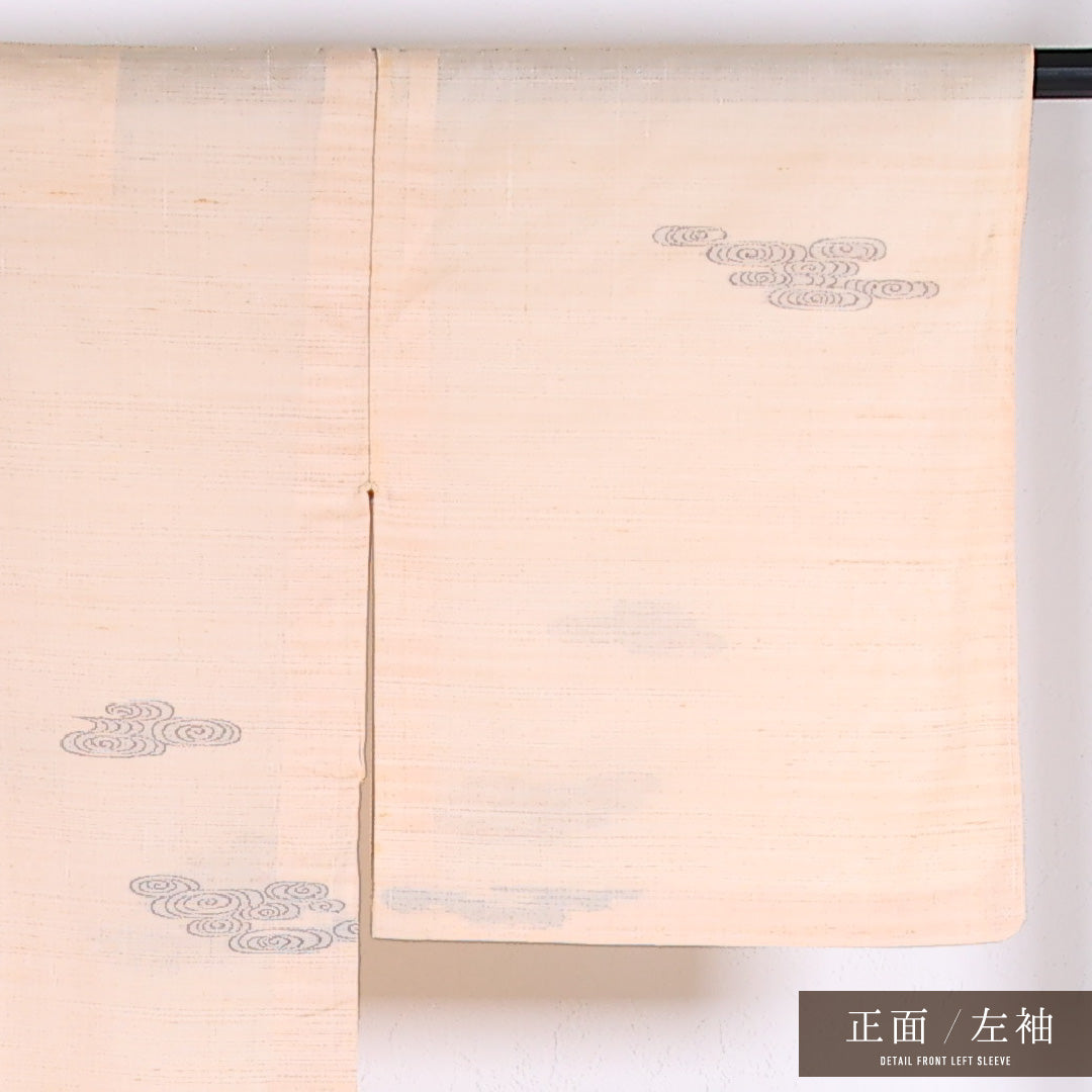 夏物 紬 夏紬 身丈154cm 裄丈62cm 正絹 Cランク カジュアル バチ衿 Sサイズ 観世水 ベージュ系 RP 1223-17346