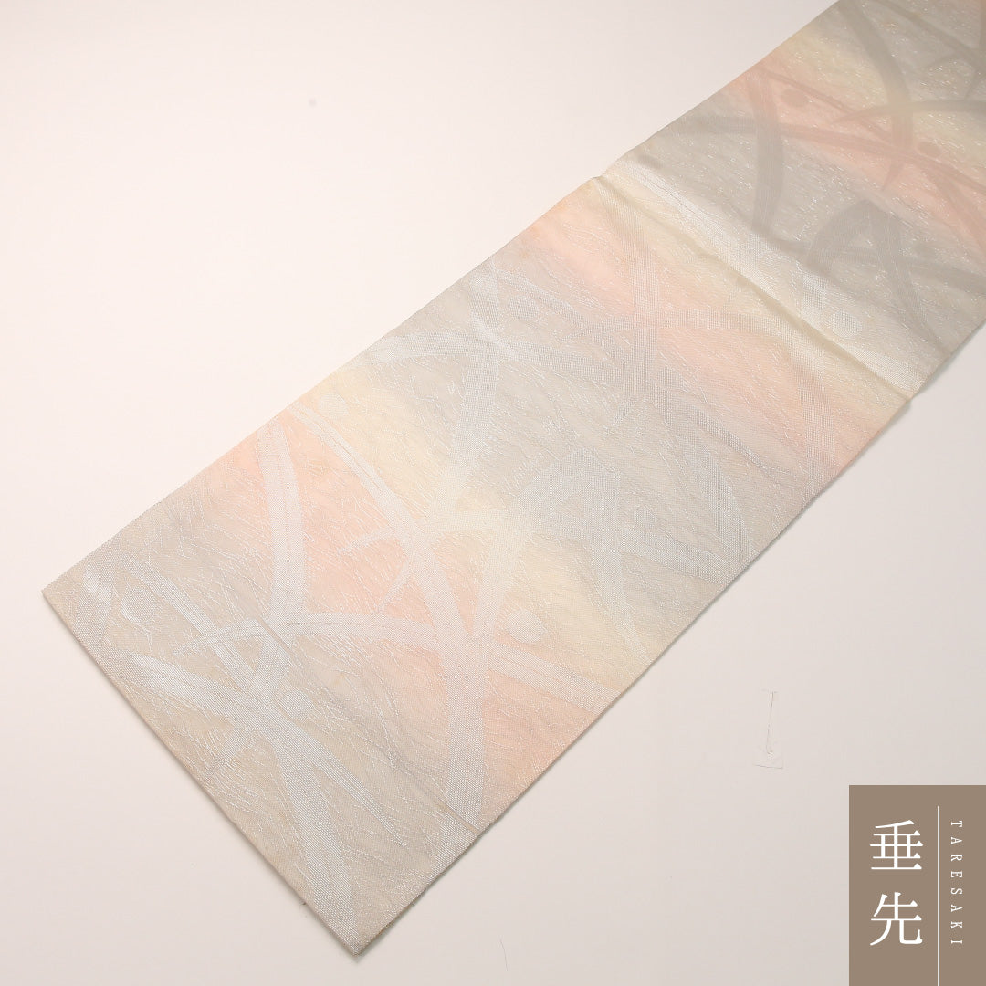 夏物 袋帯 帯丈432cm 正絹 六通 インフォーマル 露芝草 クリーム系 1243-02459