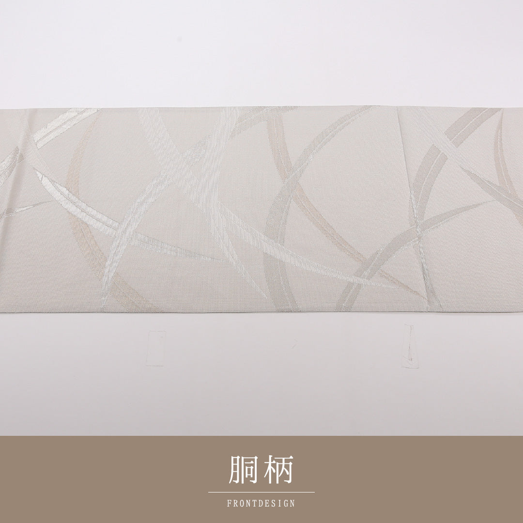 夏物 袋帯 帯丈424cm 正絹 六通 インフォーマル 綴れ織 植物柄 グレー系 1243-02499