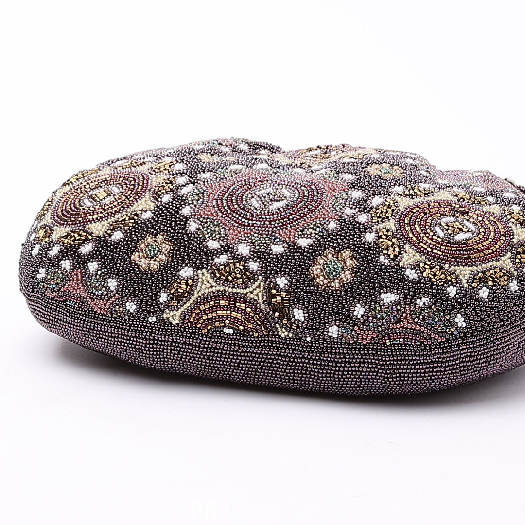 草履・バッグセット カジュアル Mサイズ 23cm 高さ4.5cm ビーズ 合成樹脂 紫系 1251-00466