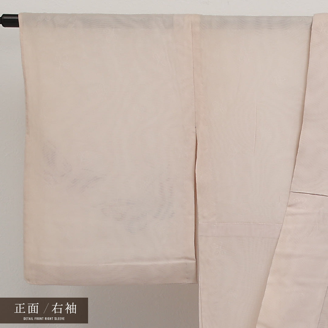 夏物 小紋 二重紗 身丈163cm 裄丈66cm 正絹 Aランク インフォーマル 広衿 Lサイズ 蝶 芝草 ベージュ系 RP 1221-17330