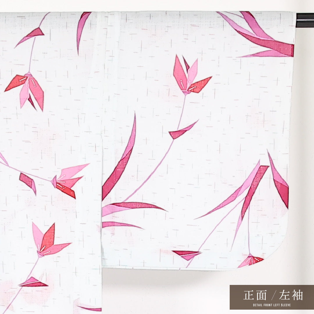 夏物 洗える着物 木綿の小紋 夏紬 身丈157cm 裄丈64cm 木綿 Sランク カジュアル バチ衿 Mサイズ 花柄 白系 RP 1221-17447