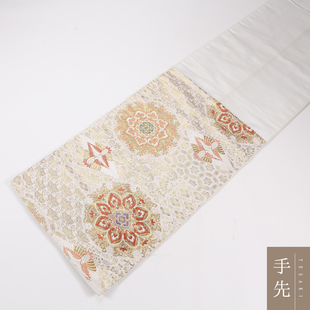 宝相華 袋帯 帯丈432cm 正絹 六通 フォーマル クリーム系 1243-02610