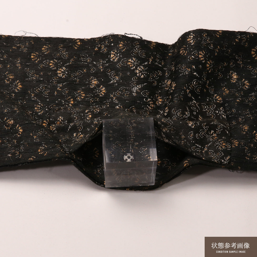 アンティーク 半幅帯 帯丈304cm ポリエステル 全通 小袋帯 植物柄 黒系 緑系 1247-00682