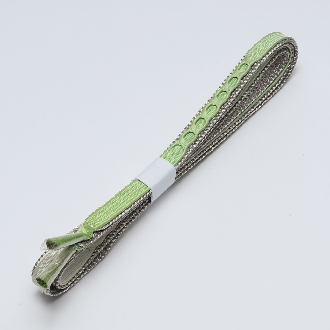 未使用品 礼装用 帯締め 平組紐 貝の口組 正絹 緑系 銀系 1251-02092