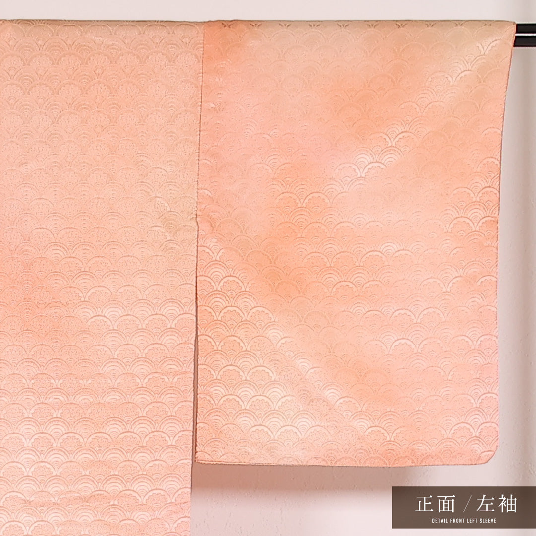 洗える着物 色無地 袷 身丈163cm 裄丈64cm ポリエステル Sランク インフォーマル 広衿 Lサイズ 青海波 朱系 LP 1219-17541