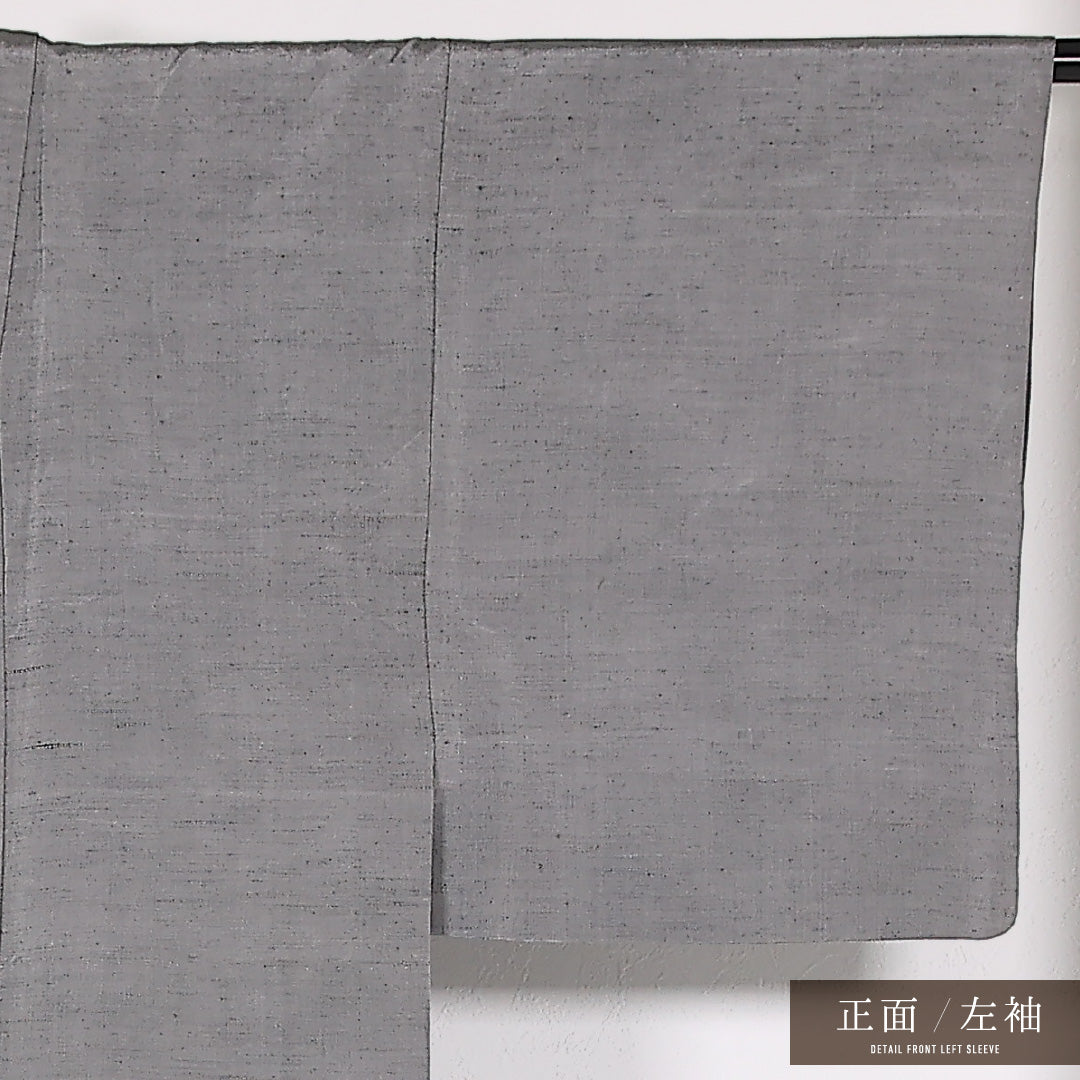 男着物 (飯田紬) 単衣 身丈136cm 裄丈65cm 正絹 Aランク インフォーマル 棒衿 2XLサイズ 居敷当て 肩当て 無地 グレー系 RP 1224-17492