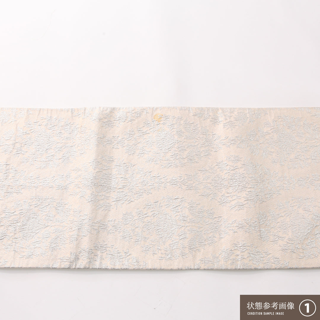 袋帯 帯丈414cm 正絹 六通 セミフォーマル アラベスク文様 クリーム系 ピンク系 1243-02417