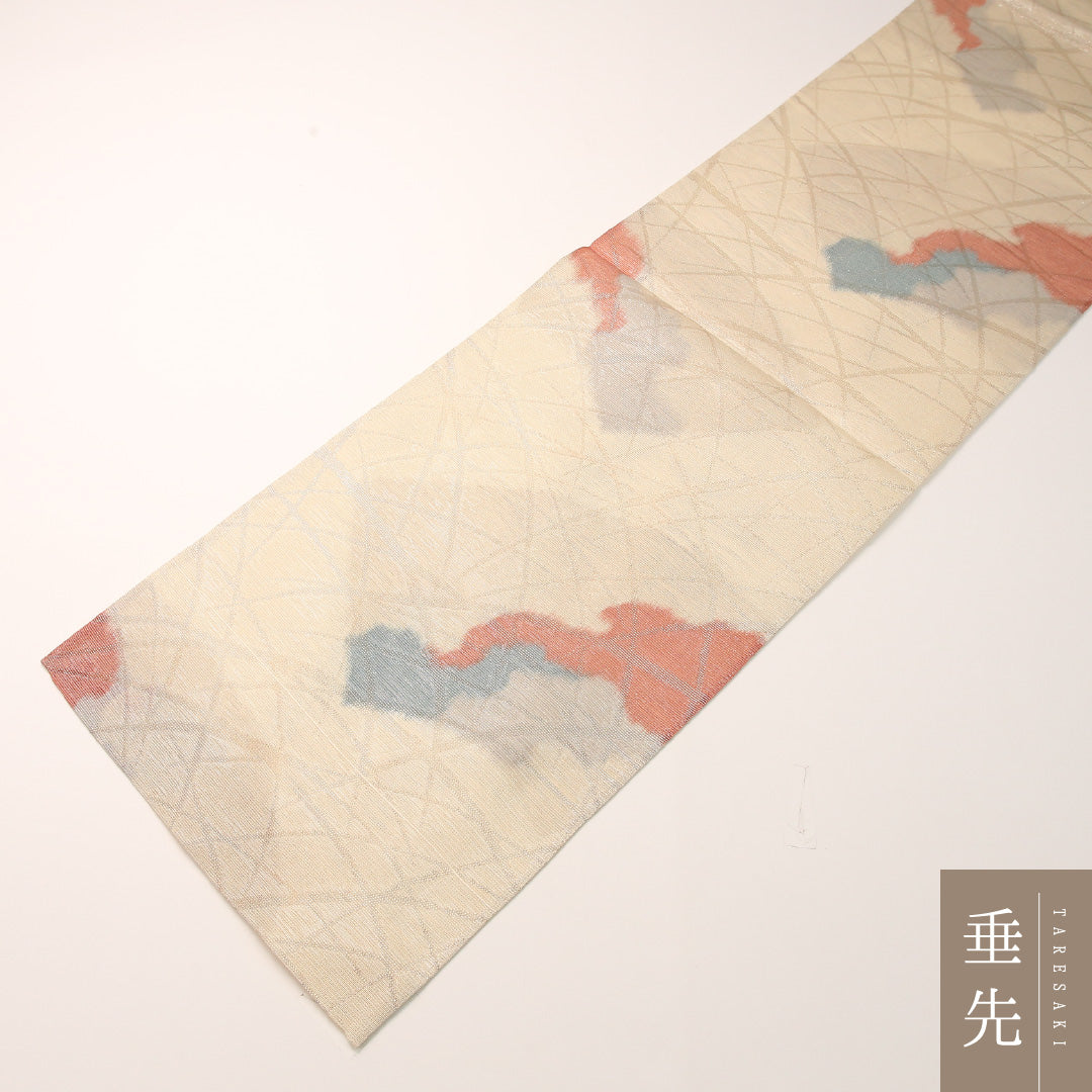 夏物 袋帯 帯丈416cm 正絹 六通 インフォーマル 創作柄 クリーム系 1243-02443