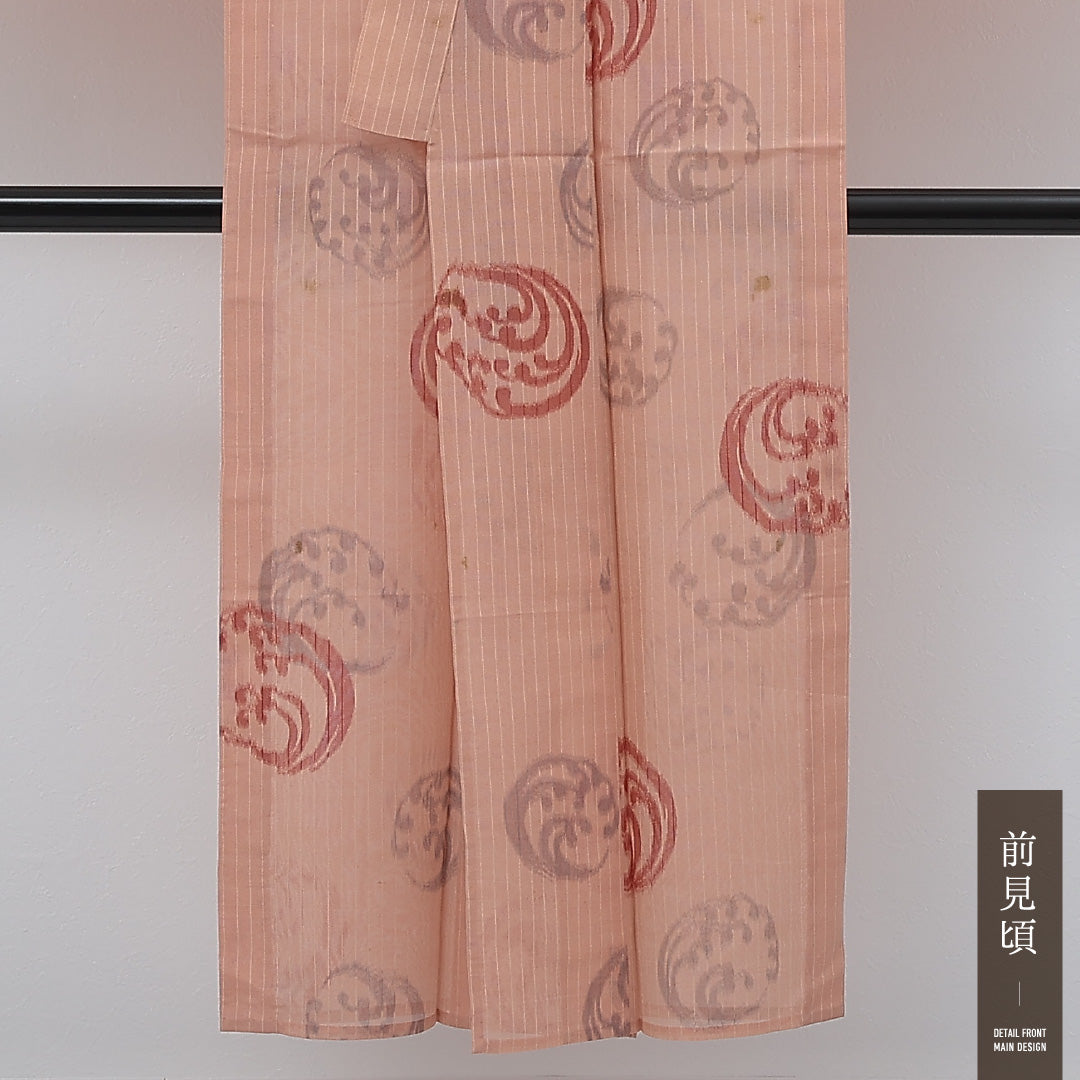 アンティーク 夏物 小紋 紗 身丈142cm 裄丈62cm 正絹 Cランク バチ衿 XSサイズ 荒磯 丸文 ピンク系 RP 1221-17241