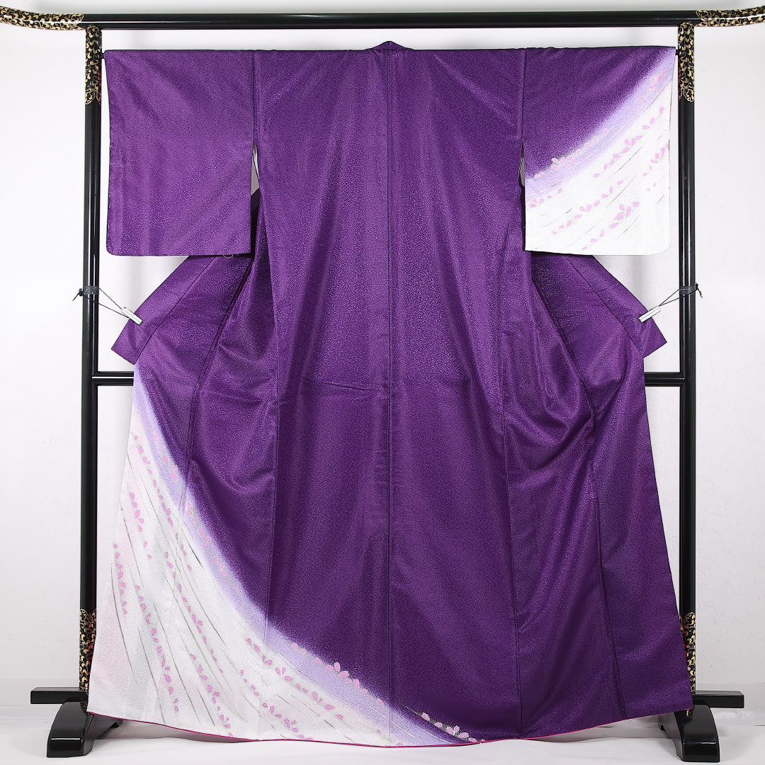 洗える着物 訪問着 袷 身丈165cm 裄丈67cm ポリエステル Aランク 踊り用 バチ衿 Sサイズ 桜 紫系 RP 1217-17381