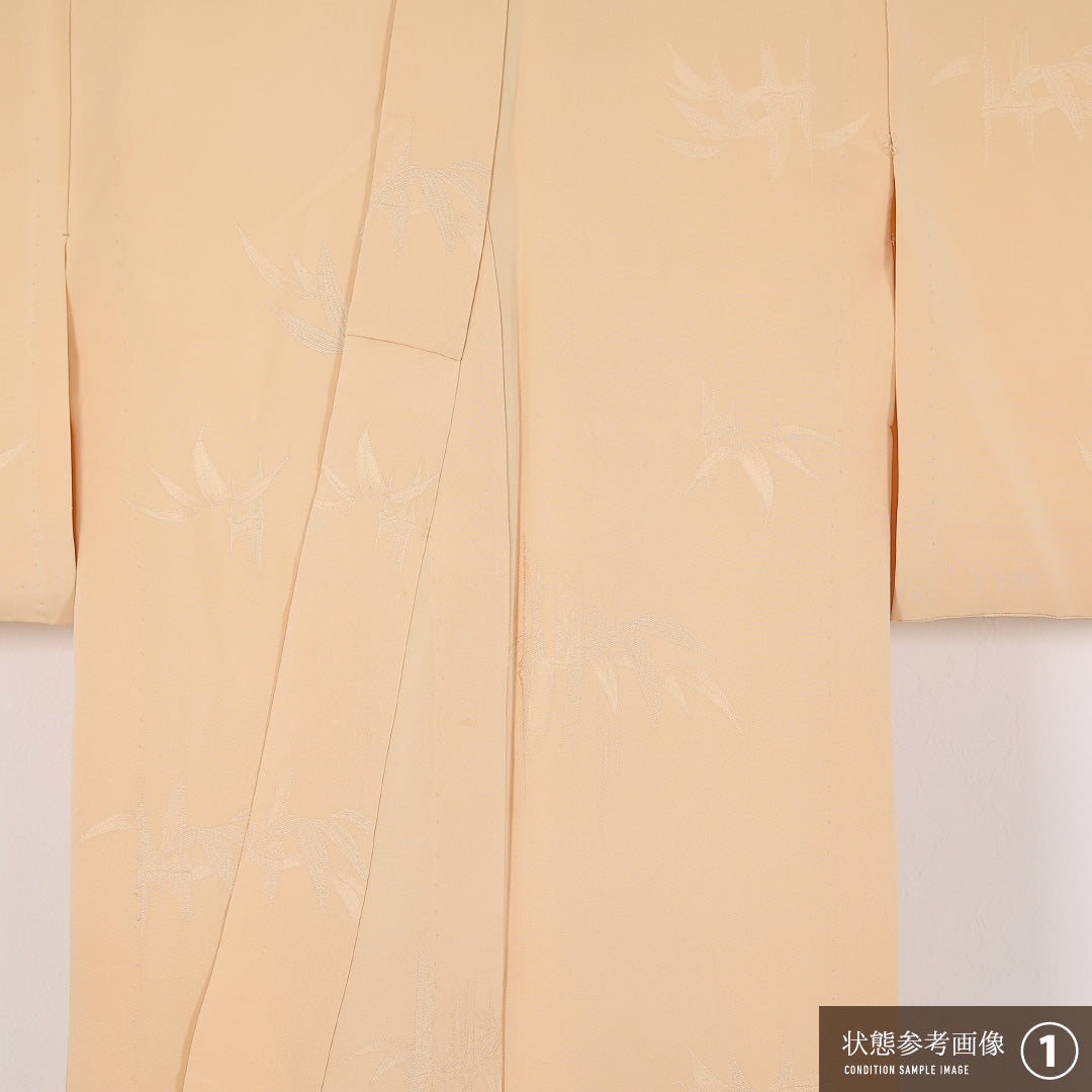 色無地 単衣 身丈151cm 裄丈63cm 正絹 Aランク インフォーマル バチ衿 Mサイズ 笹 クリーム系 RP 1219-17410