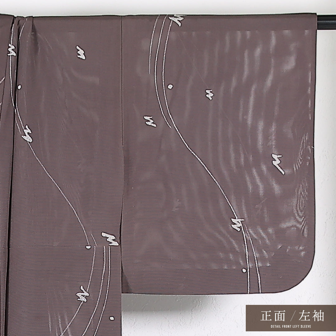 夏物 小紋 絽 身丈154cm 裄丈61cm 正絹 Bランク インフォーマル バチ衿 XSサイズ 創作柄 紫系 RP 1221-17384
