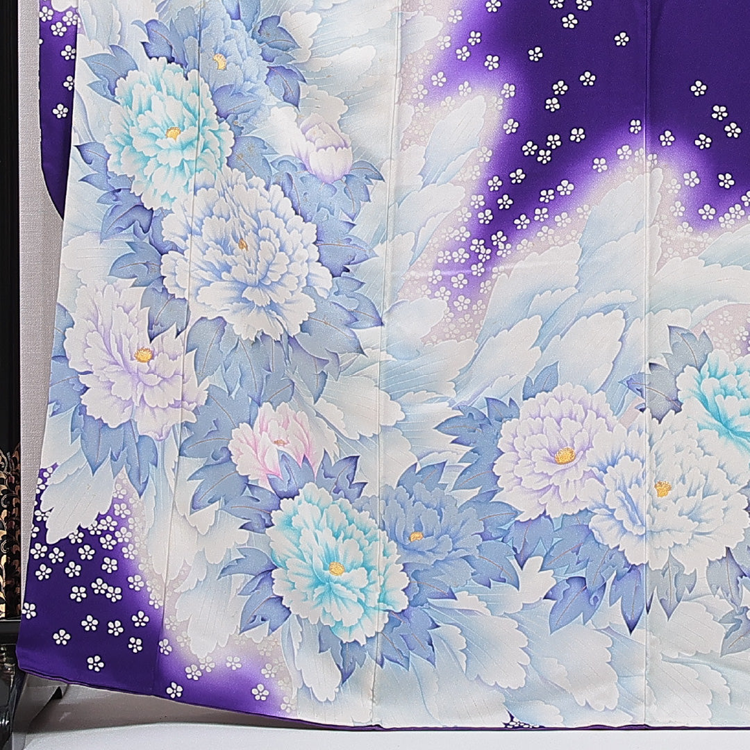 振袖 袷 身丈166cm 裄丈65cm 正絹 Cランク フォーマル 広衿 XLサイズ 牡丹 白系 LP 1215-06992