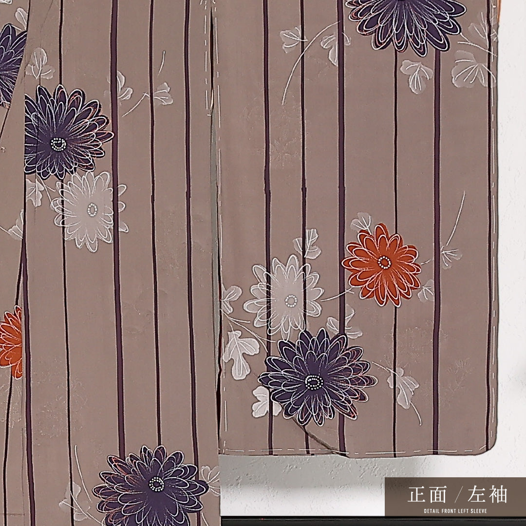 アンティーク 小振袖 (錦紗) 袷 身丈144cm 裄丈61cm 正絹 Aランク 紋意匠 (菊) バチ衿 XSサイズ 菊 グレー系 M4 1216-17554