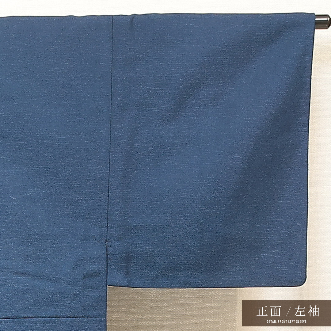 洗える着物 ウールの男着物 単衣 身丈135cm 裄丈67cm ウール Aランク カジュアル 棒衿 Sサイズ 無地 紺系 RP 1224-17192