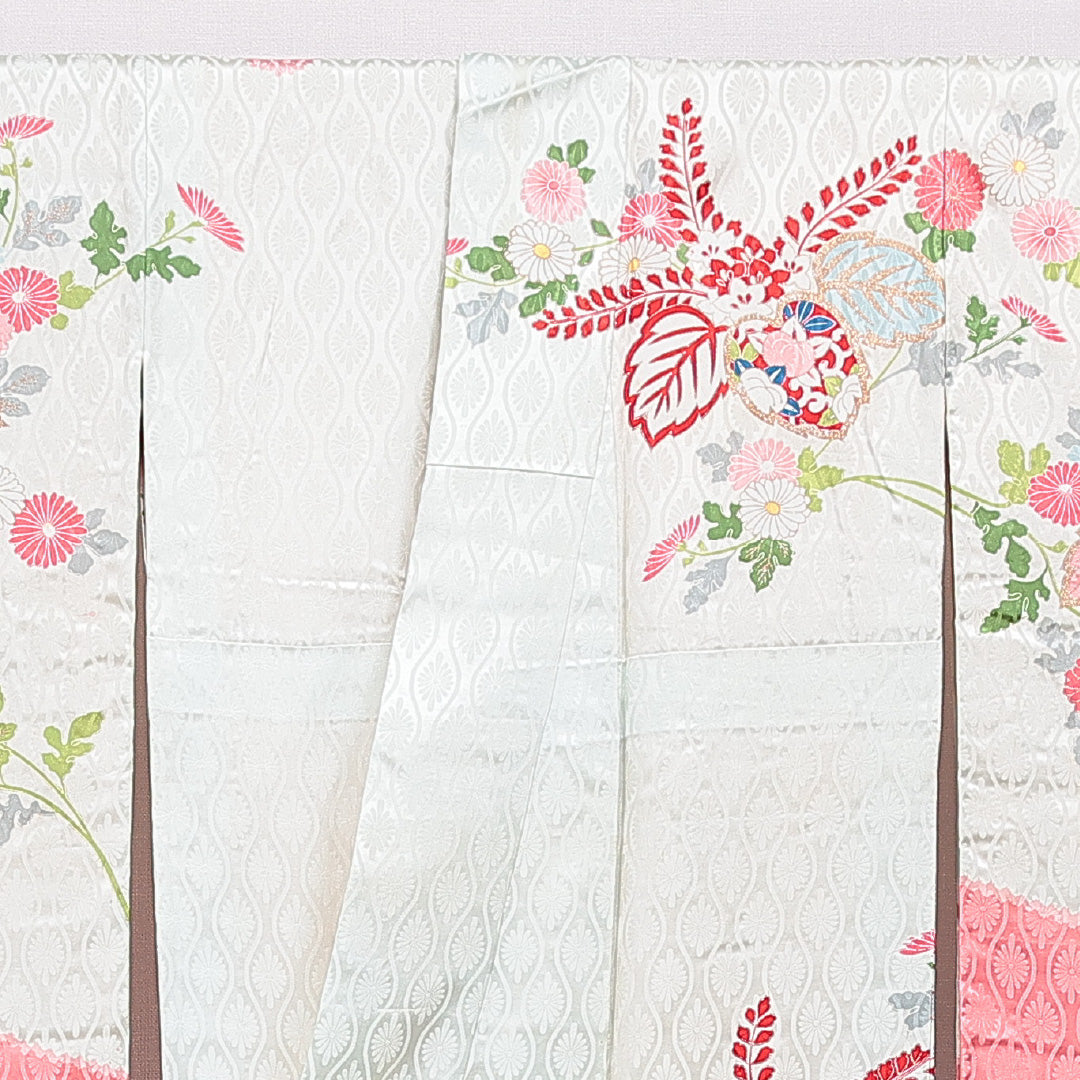 振袖 袷 身丈157cm 裄丈63cm 正絹 Cランク フォーマル 広衿 Mサイズ 刺繍 菊 桐 緑系 LP 1215-07022