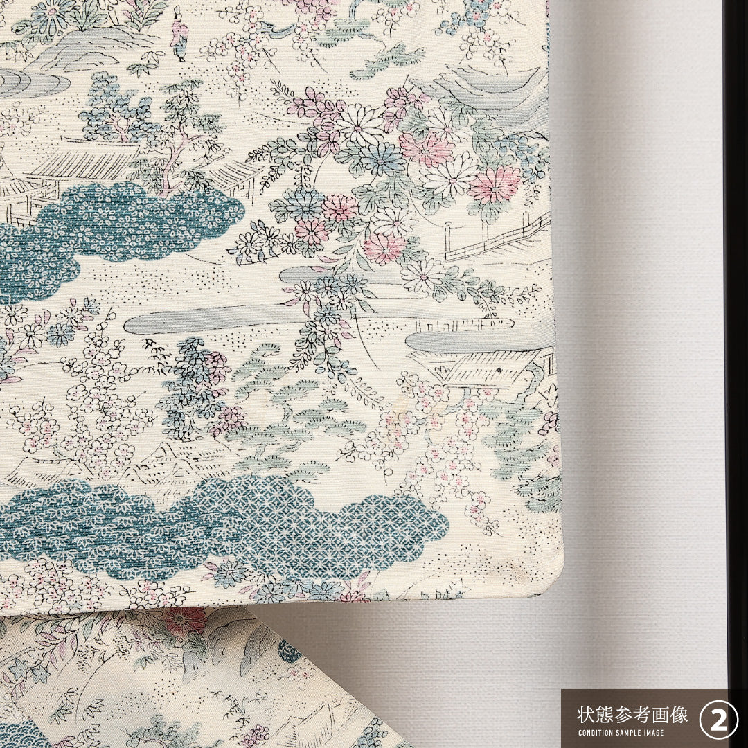 小紋 単衣 身丈152cm 裄丈60cm 正絹 Bランク インフォーマル 広衿 Sサイズ 御所解 クリーム系 RP 1221-14024