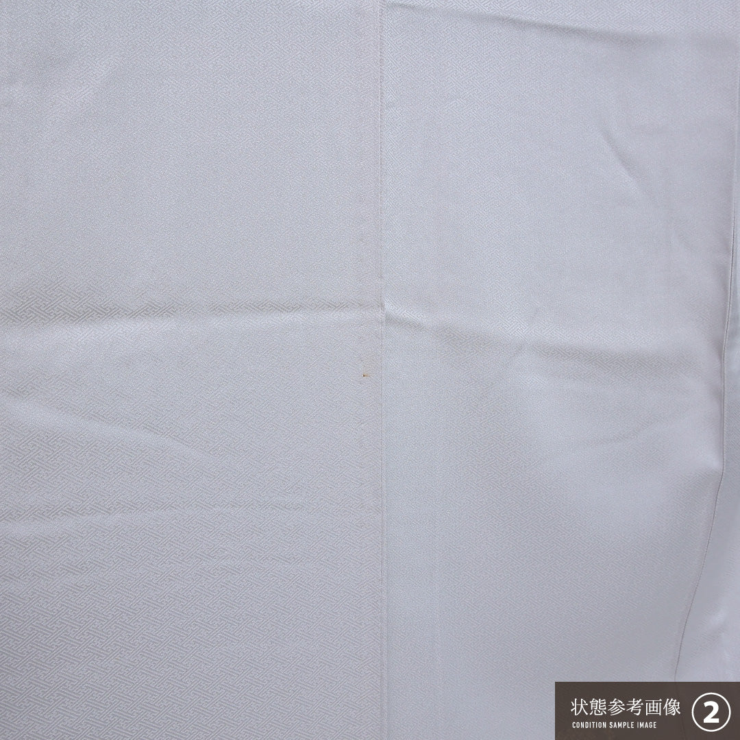 訪問着 身丈159cm 裄丈63cm Bランク M 正絹 単衣 広衿 一つ紋 梅鉢 蘇州刺繍 扇 菊 牡丹 部分絞り フォーマル グレー系 1212-12236