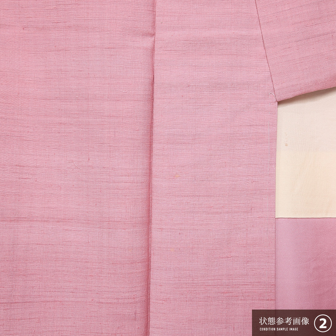 色無地 (紬) 袷 身丈157cm 裄丈56cm 正絹 Aランク 一つ紋 (中陰五三桐) インフォーマル 広衿 Mサイズ 無地 ピンク系 RP 1219-11197