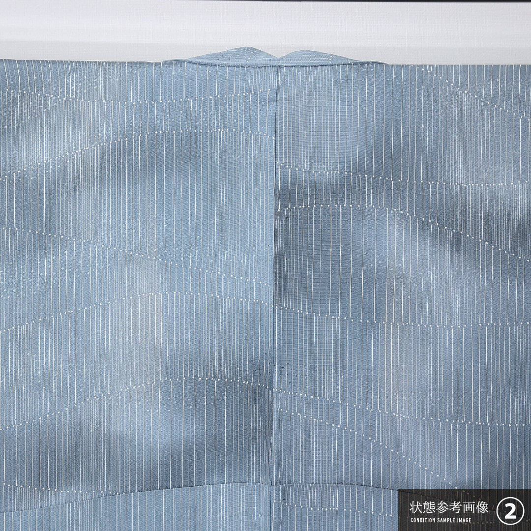 小紋 身丈143cm 裄丈65cm Aランク XS 正絹 単衣 広衿 織り出し 創作 ぼかし カジュアル 水色系 1215-12301