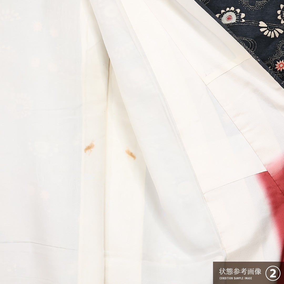 小紋 袷 身丈158cm 裄丈64cm 正絹 Aランク インフォーマル 広衿 Mサイズ 桜川 紺系 RP 1221-13162