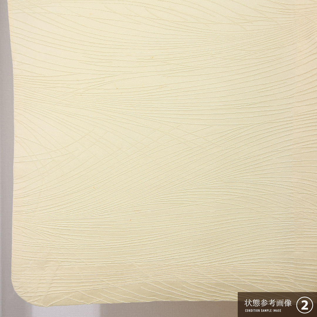 色無地 身丈150cm 裄丈64cm Cランク S 正絹 単衣 広衿 地紋あり 一つ紋 五三桐 創作 セミフォーマル 黄系 1214-12222