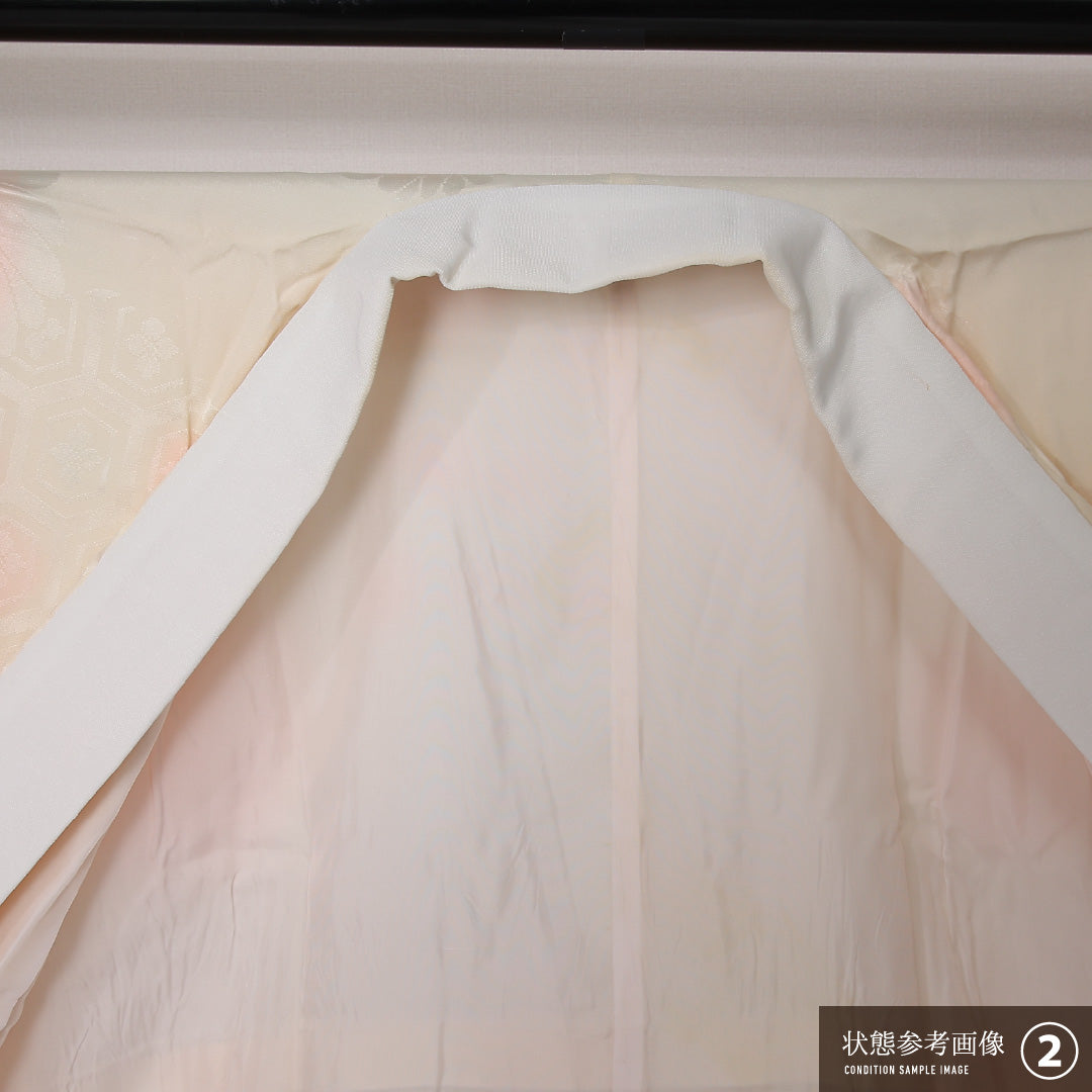 長襦袢 袷 身丈132cm 裄丈63cm 正絹 Aランク XLサイズ 花菱亀甲 クリーム系 RP 1239-12682