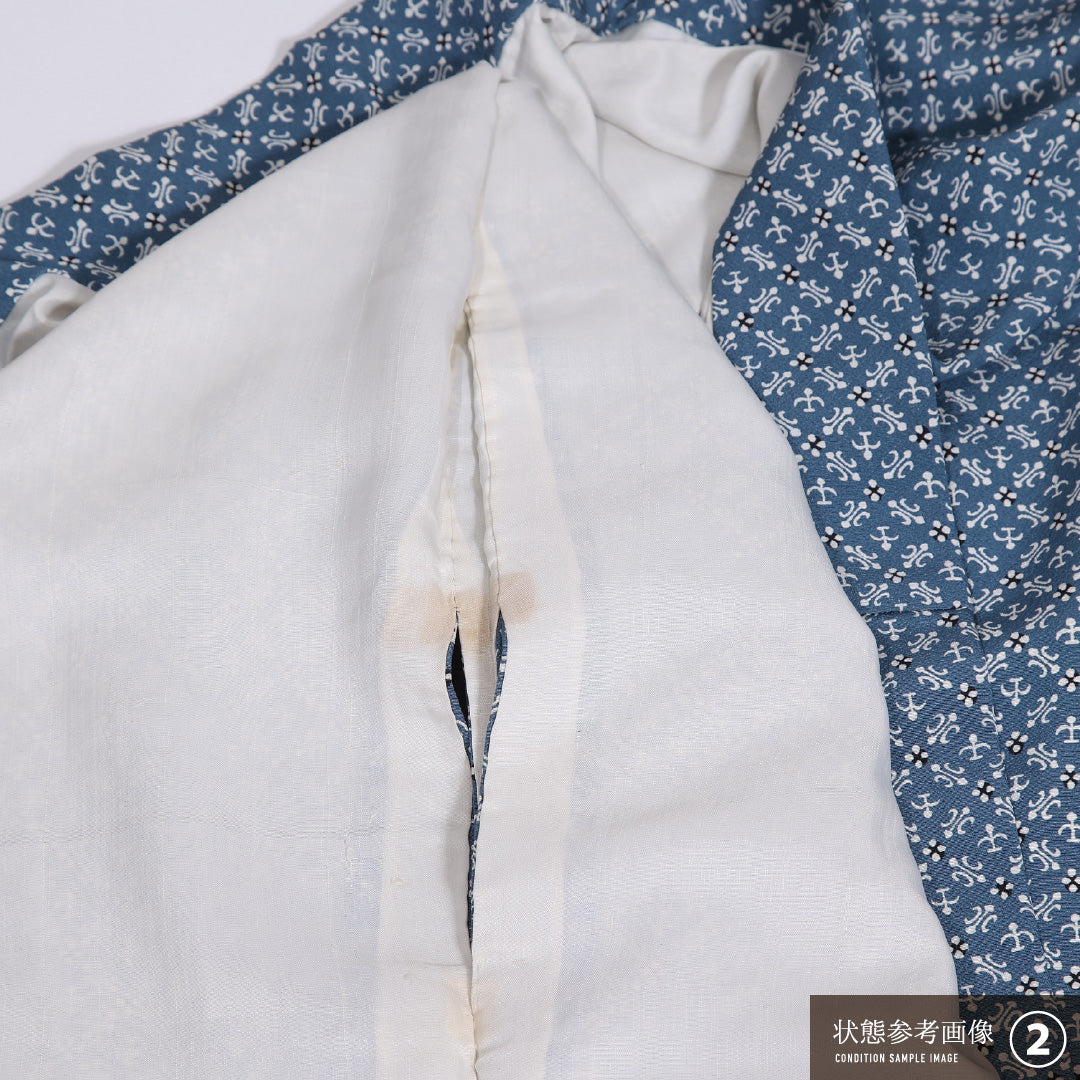 小紋 袷 身丈159cm 裄丈64cm 正絹 Bランク インフォーマル バチ衿 Mサイズ 創作柄 青系 RP 1221-11779