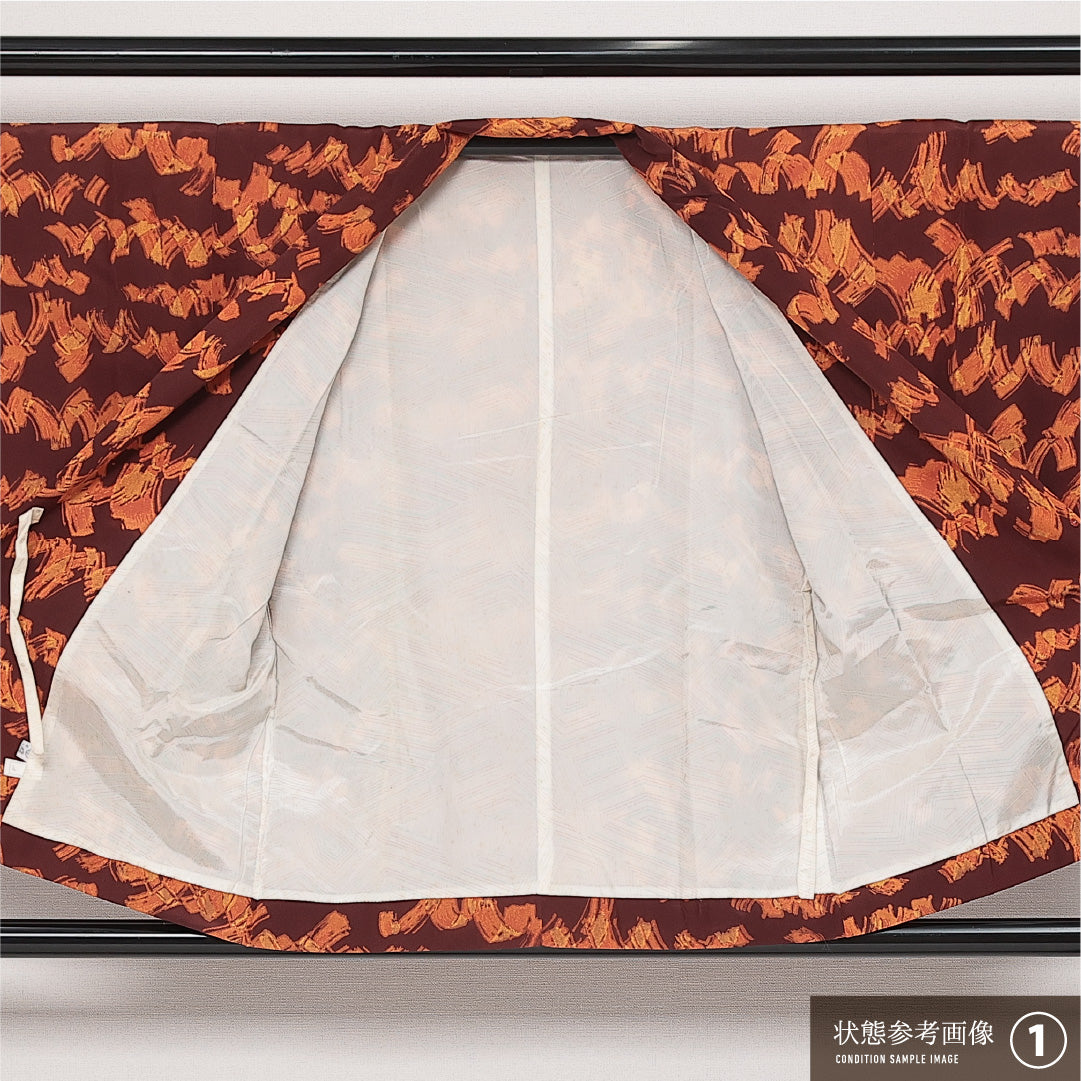 洗える着物 道中着 袷 身丈81cm 裄丈66cm ポリエステル Sランク インフォーマル Mサイズ 創作柄 茶系 RP 1236-13929