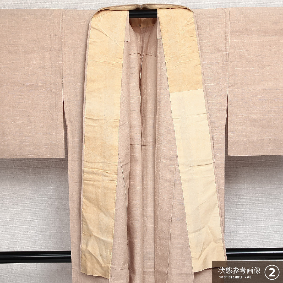 上田紬 単衣 身丈155cm 裄丈64cm 正絹 Sランク カジュアル 広衿 Mサイズ 草木染め ベージュ系 RP 1223-14003