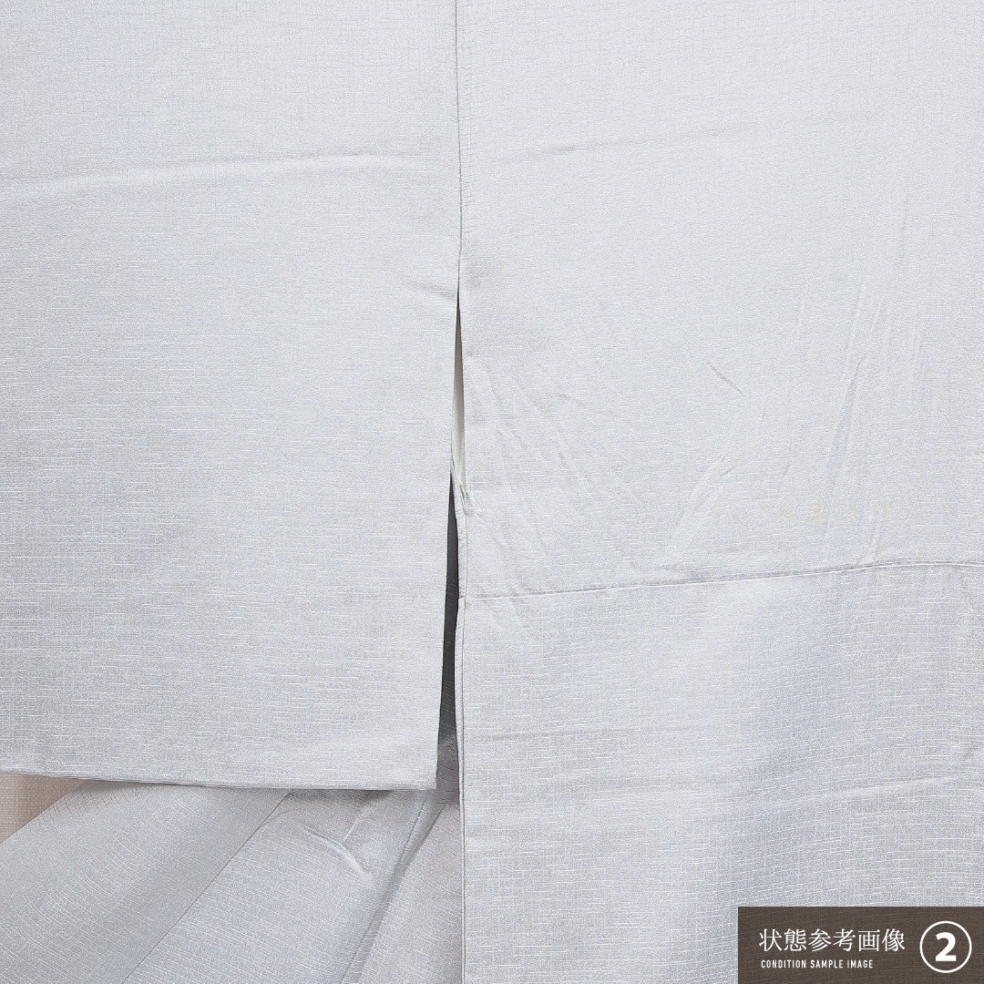 訪問着 袷 身丈160cm 裄丈65cm 正絹 Aランク Lサイズ 広衿 セミフォーマル 扇 グレー系 1212-14805