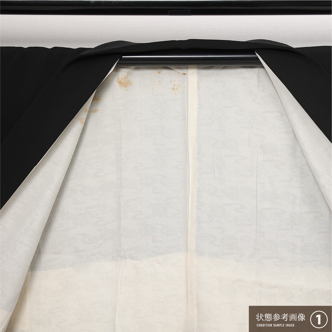 黒羽織 袷 身丈70cm 裄丈63cm 正絹 Aランク インフォーマル Sサイズ 紐あり 流水 松 黒系 RP 1233-13728