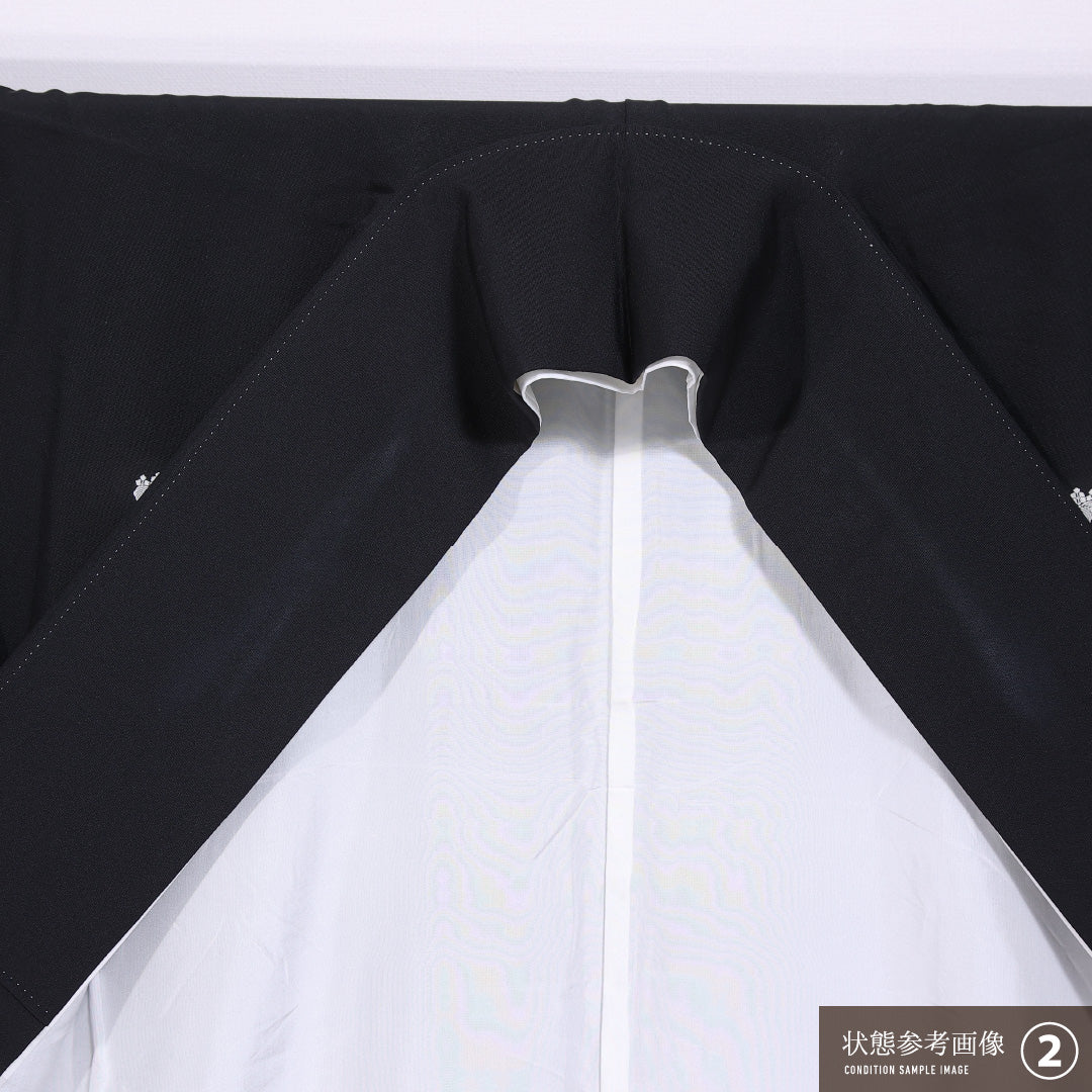 黒留袖 身丈166cm 裄丈64.5cm 袷 五つ紋 五三桐 正絹 Aランク 広衿 孔雀 エ霞 ぼかし 唐花 比翼仕立て 1211-F0427