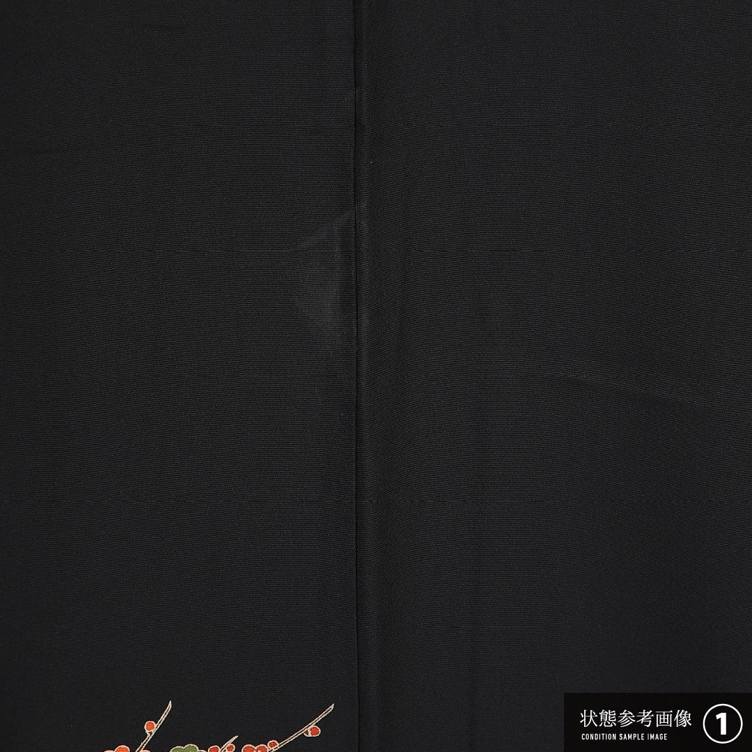 黒留袖 五つ紋 五三桐 身丈154cm 裄丈63.5cm Aランク 正絹 袷 比翼 広衿 S 大名行列 フォーマル 古典的 重厚感 黒系 1211-F0578