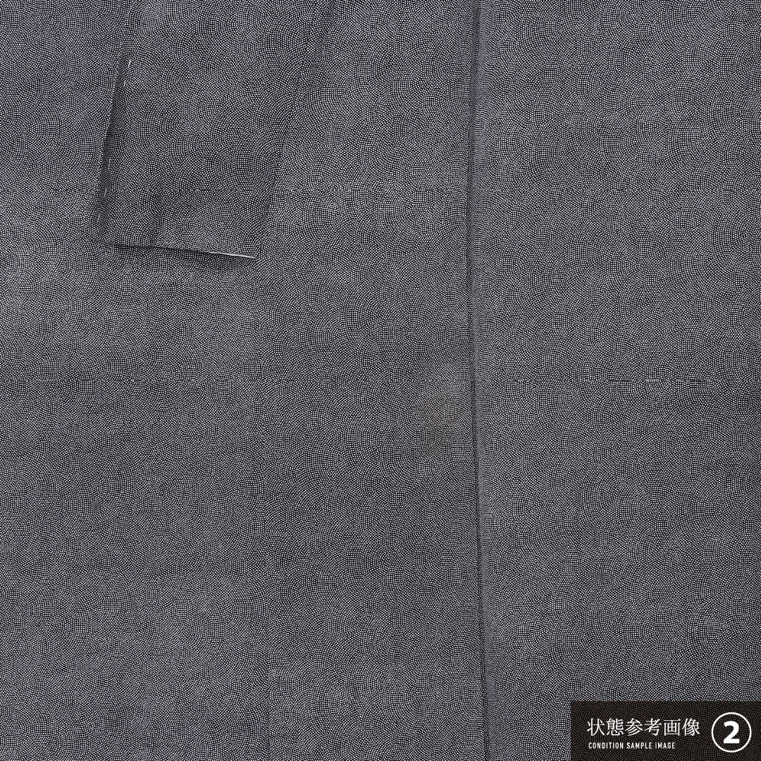 江戸小紋 身丈158cm 裄丈62.5cm Bランク M 正絹 単衣 広衿 一つ紋 下り藤 鮫 ぼかし セミフォーマル 黒系 1262-12352