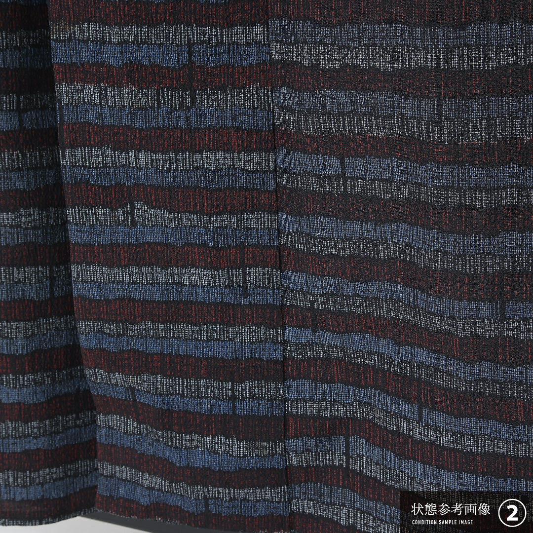 洗える着物 ウールの紬 単衣 身丈149cm 裄丈62cm ウール Bランク カジュアル バチ衿 XSサイズ 居敷当て 肩当て 創作柄 多色系 RP 1223-11951