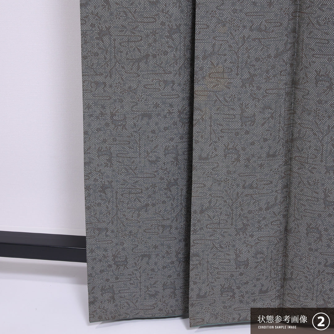 小紋 袷 身丈160cm 裄丈62cm 正絹 Bランク インフォーマル 広衿 Lサイズ 創作柄 グレー系 RP 1221-11811