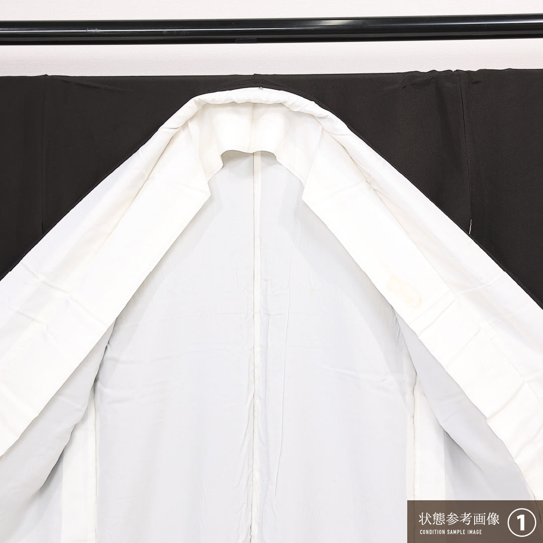 黒留袖 五つ紋 花菱 身丈164cm 裄丈64cm Aランク ポリエステル 洗える着物 袷 比翼 広衿 L 刺繍 唐獅子 フォーマル 独創的 重厚感 黒系 1211-F0579