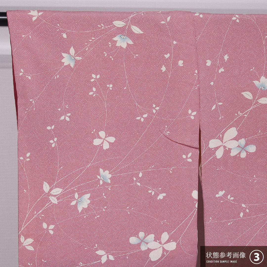 小紋 袷 身丈155cm 裄丈64cm 正絹 Cランク インフォーマル 広衿 Mサイズ 花柄 ピンク系 LP 1221-11431