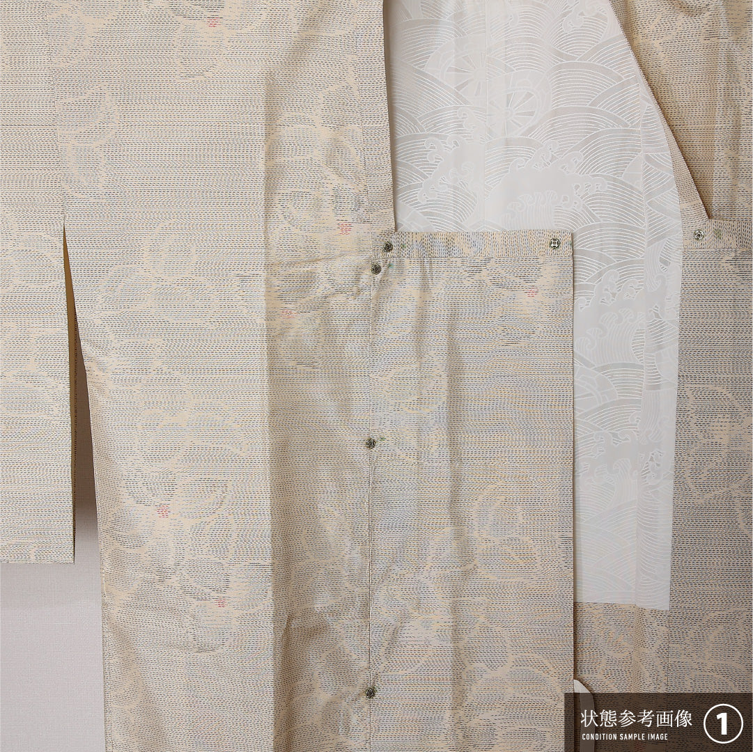 道行コート (白大島紬) 袷 身丈88cm 裄丈66cm 正絹 Aランク カジュアル Mサイズ 花柄 クリーム系 M4 1237-12913